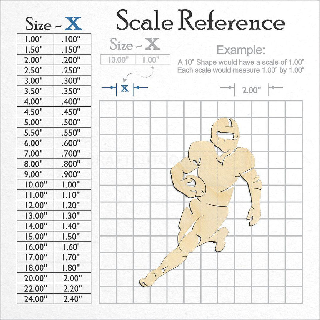 A scale and graph image showing a wood Detailed Football Player craft blank