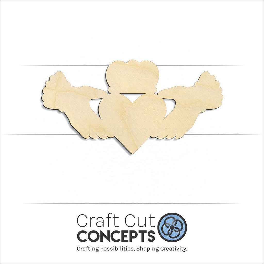 Craft Cut Concepts Logo under a wood Claddagh Irish craft shape and blank