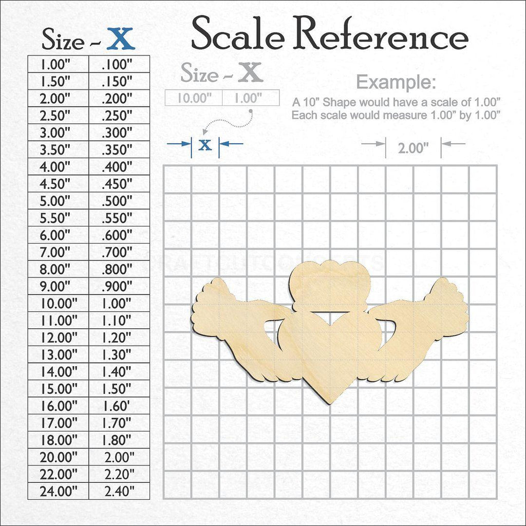 A scale and graph image showing a wood Claddagh Irish craft blank