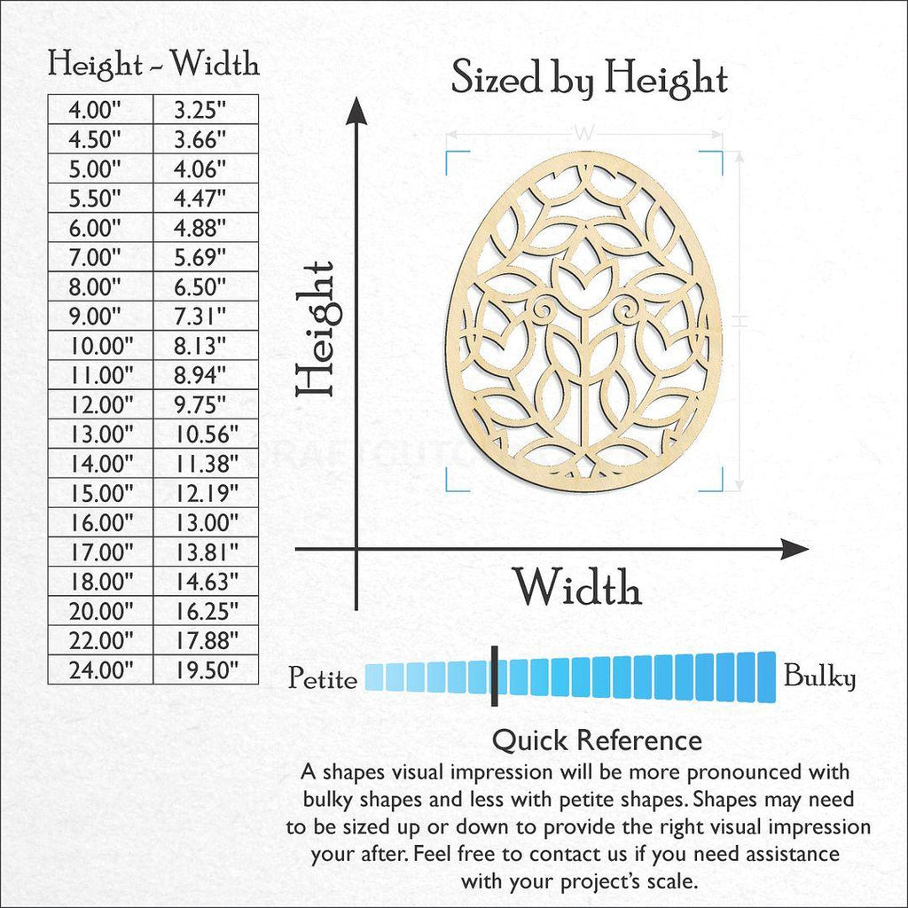 Sizes available for a laser cut Flower Filigree Easter Egg craft blank