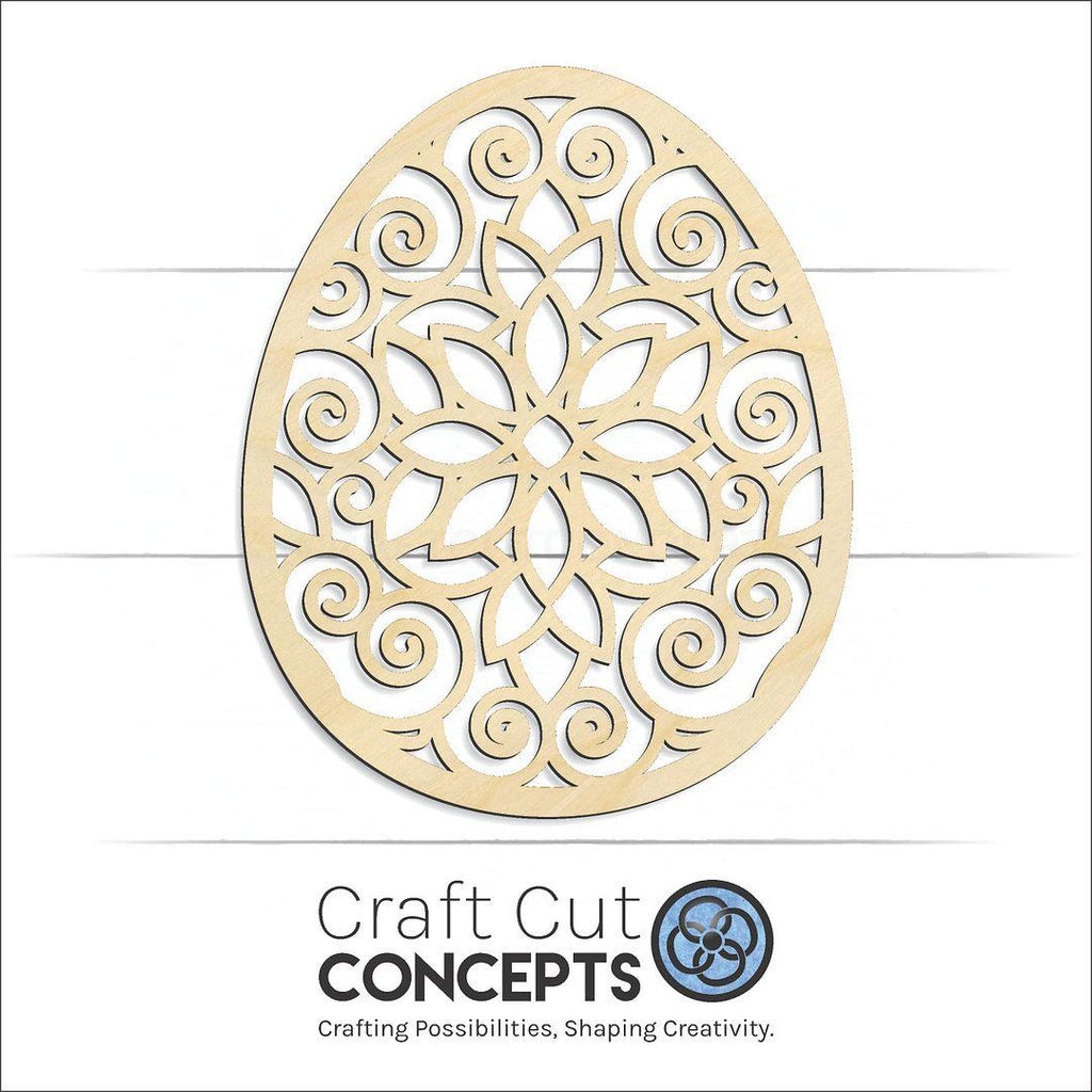 Craft Cut Concepts Logo under a wood Floral Filigree Easter Egg craft shape and blank