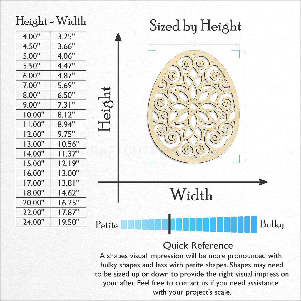 Sizes available for a laser cut Floral Filigree Easter Egg craft blank