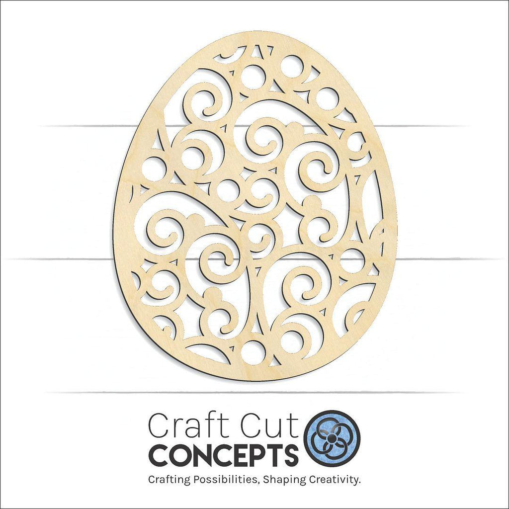 Craft Cut Concepts Logo under a wood Filigree Vine Swirl Easter Egg craft shape and blank