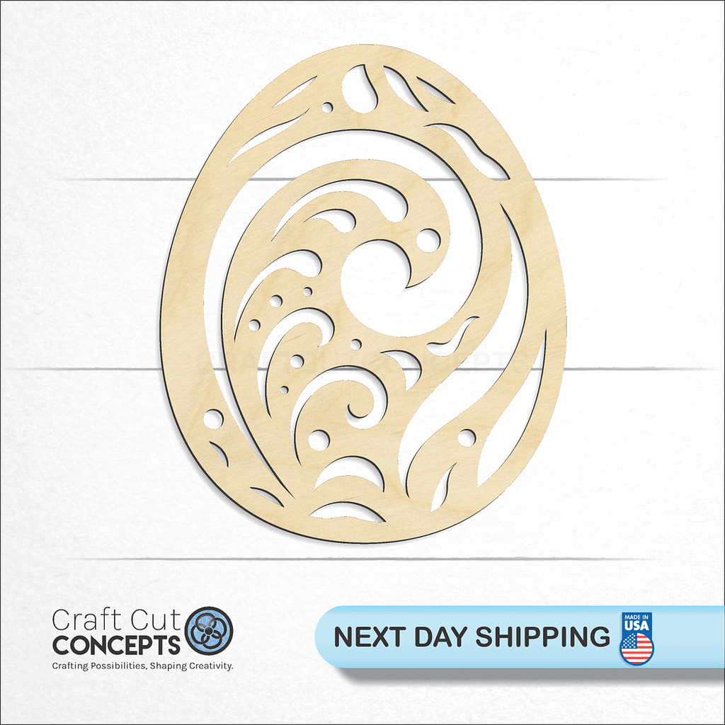 Craft Cut Concepts logo and next day shipping banner with an unfinished wood Filigree Easter Egg craft shape and blank