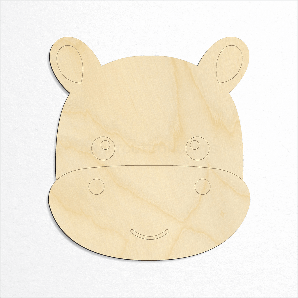 Wooden Cute Hippo Face craft shape available in sizes of 2 inch and up