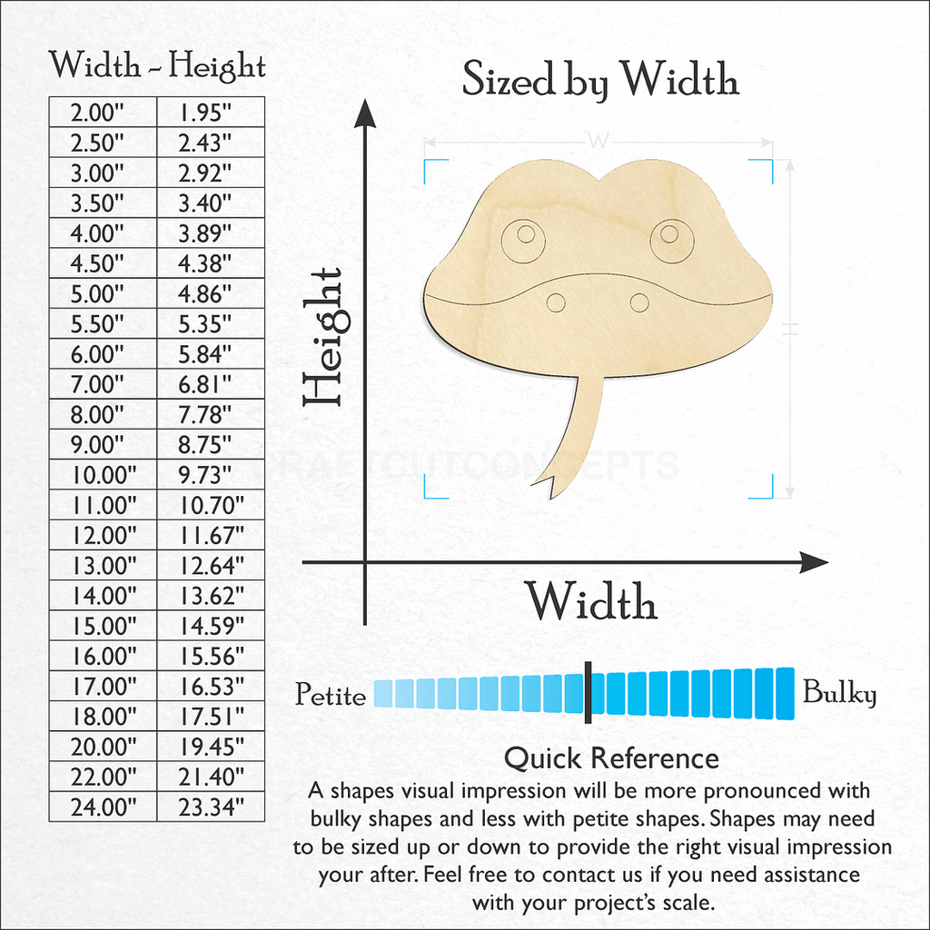 Sizes available for a laser cut Cute Snake Face craft blank