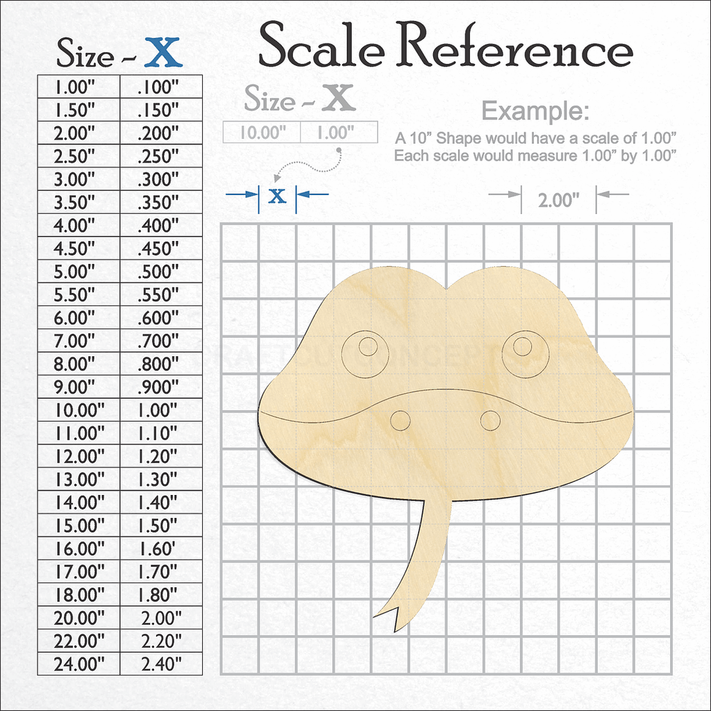 A scale and graph image showing a wood Cute Snake Face craft blank