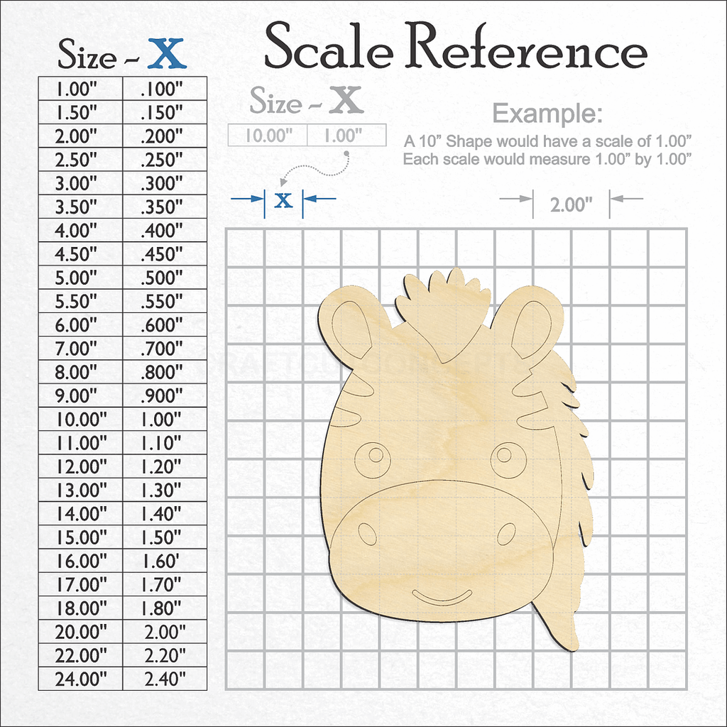 A scale and graph image showing a wood Cute Zebra Face craft blank