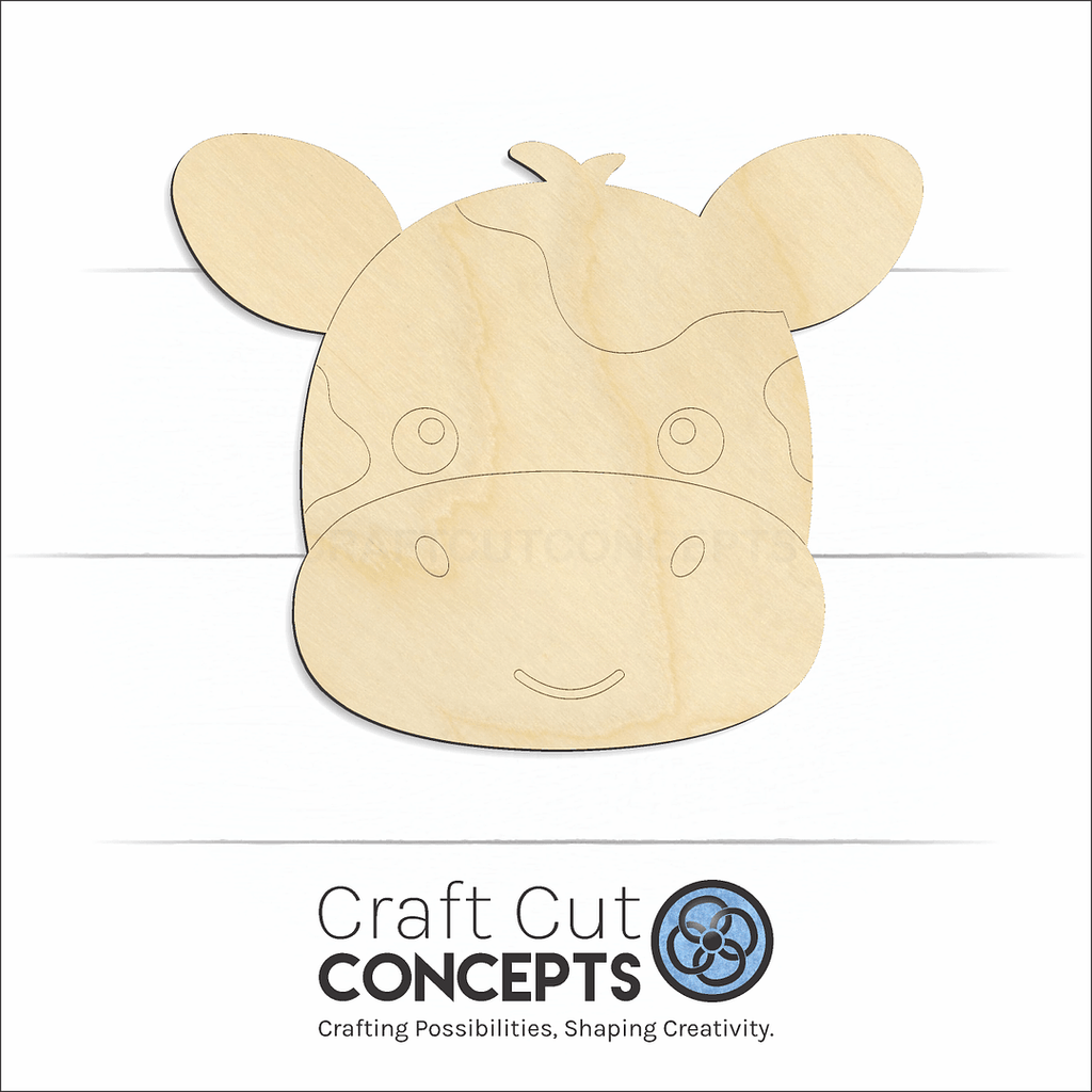 Craft Cut Concepts Logo under a wood Cute Cow Face craft shape and blank