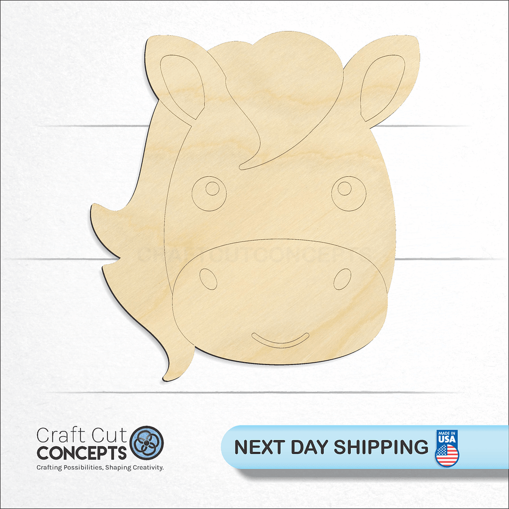 Craft Cut Concepts logo and next day shipping banner with an unfinished wood Cute Horse Face craft shape and blank