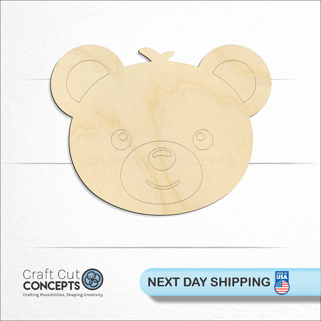 Craft Cut Concepts logo and next day shipping banner with an unfinished wood Cute Bear Face craft shape and blank