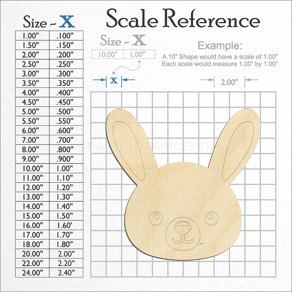 A scale and graph image showing a wood Cute Rabit Face craft blank