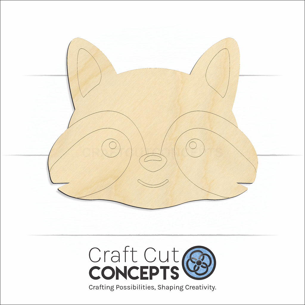 Craft Cut Concepts Logo under a wood Cute Raccoon Face craft shape and blank