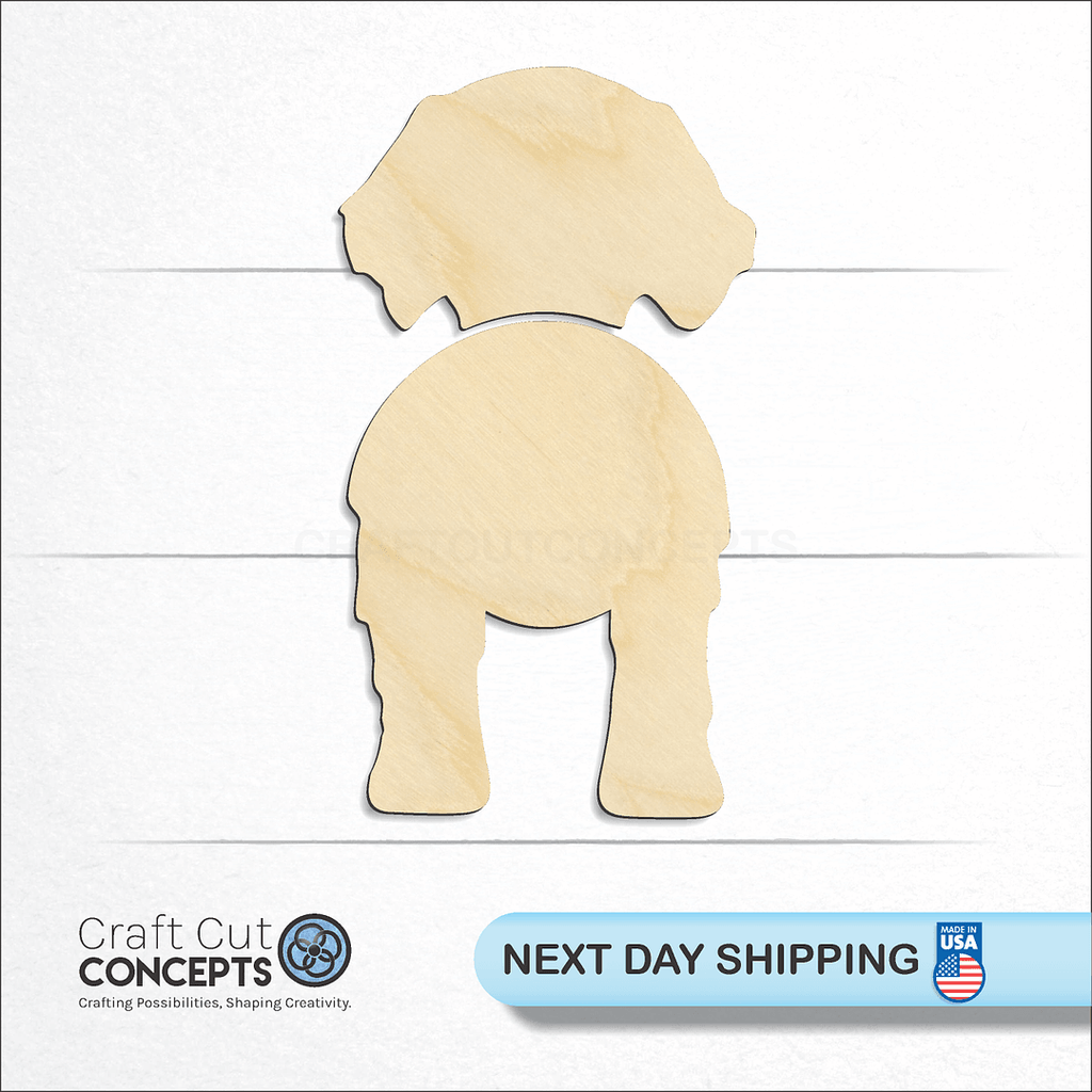 Craft Cut Concepts logo and next day shipping banner with an unfinished wood Golden Retriever craft shape and blank