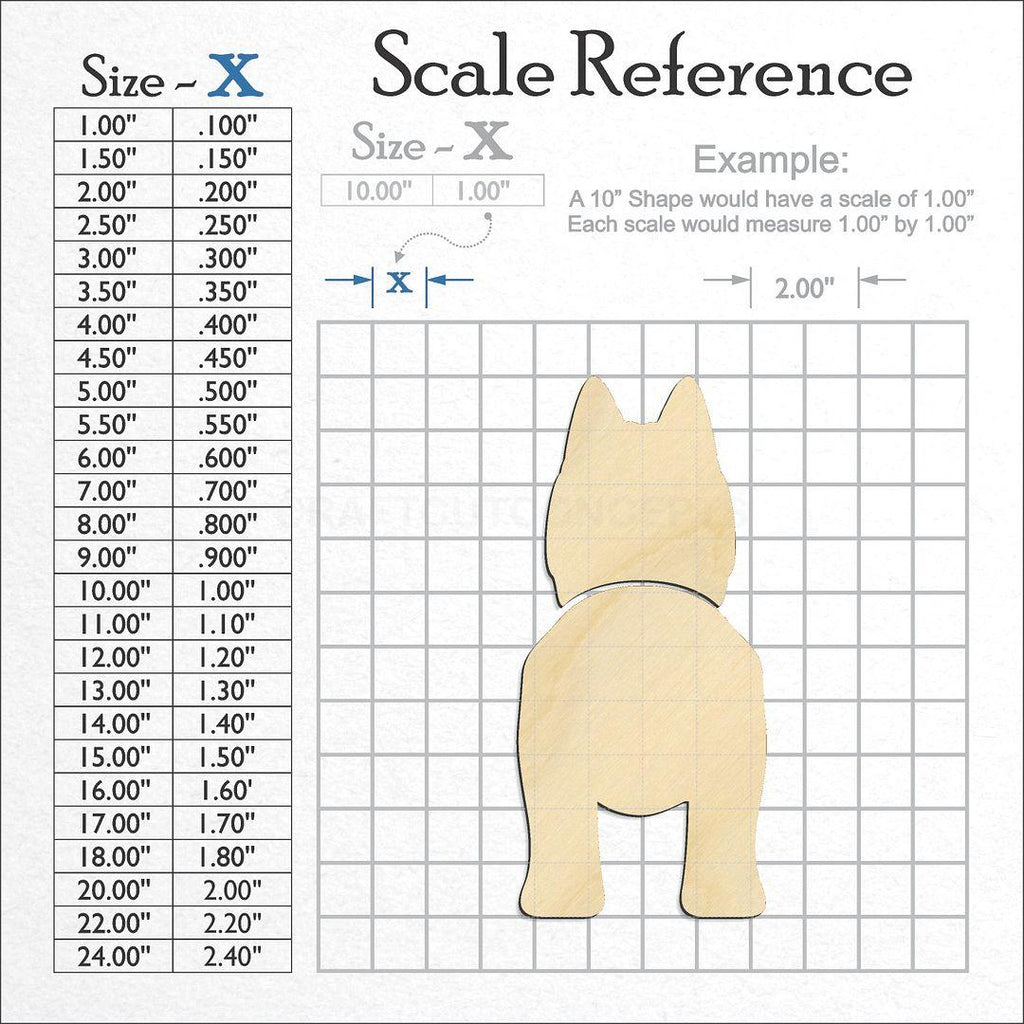 A scale and graph image showing a wood Icelandic Sheepdog craft blank