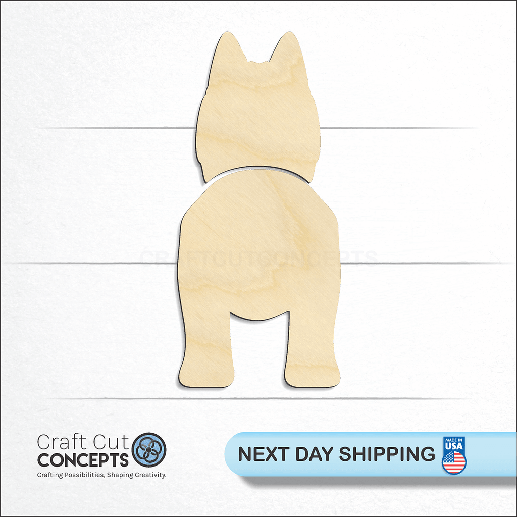 Craft Cut Concepts logo and next day shipping banner with an unfinished wood Icelandic Sheepdog craft shape and blank