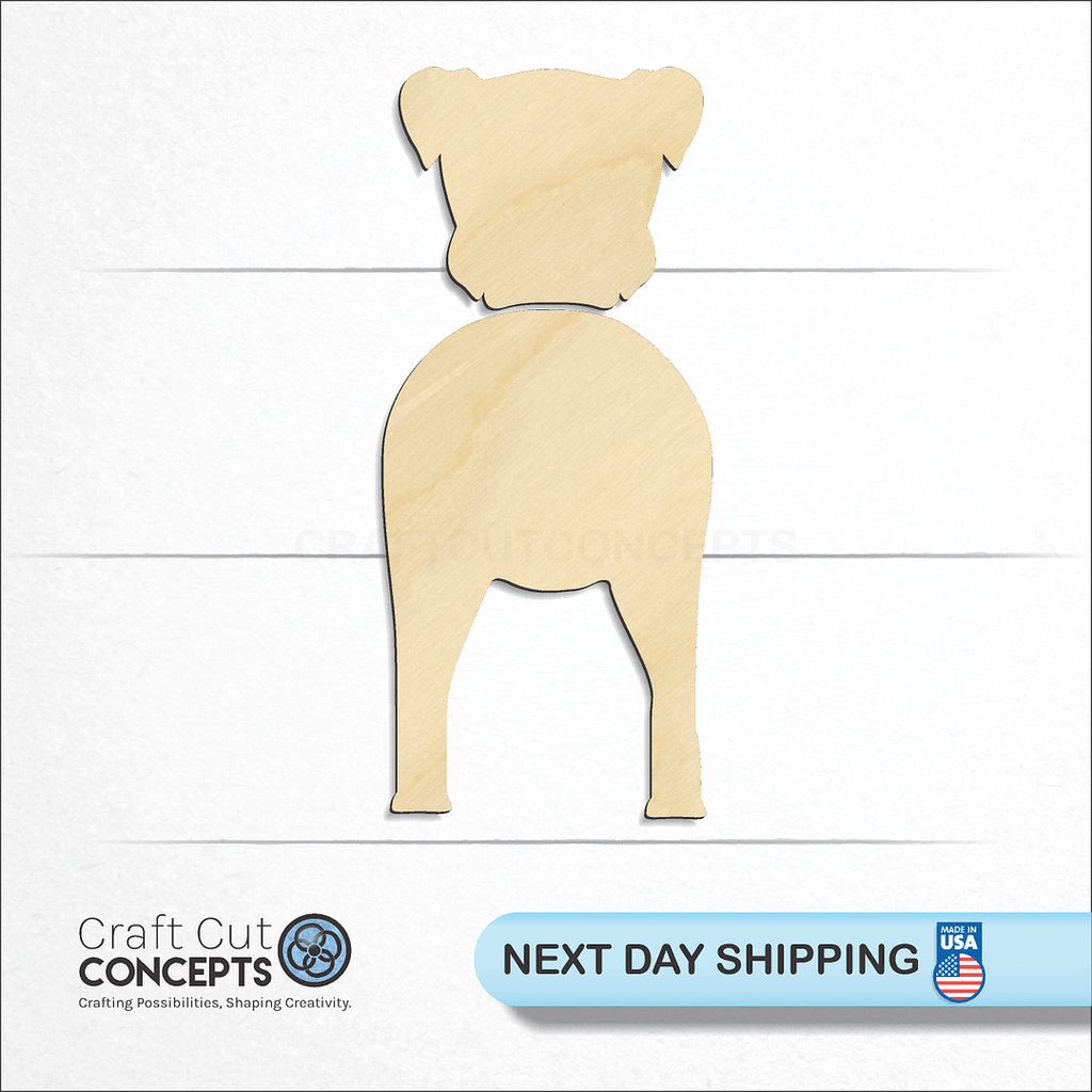 Craft Cut Concepts logo and next day shipping banner with an unfinished wood Irish Terrier craft shape and blank