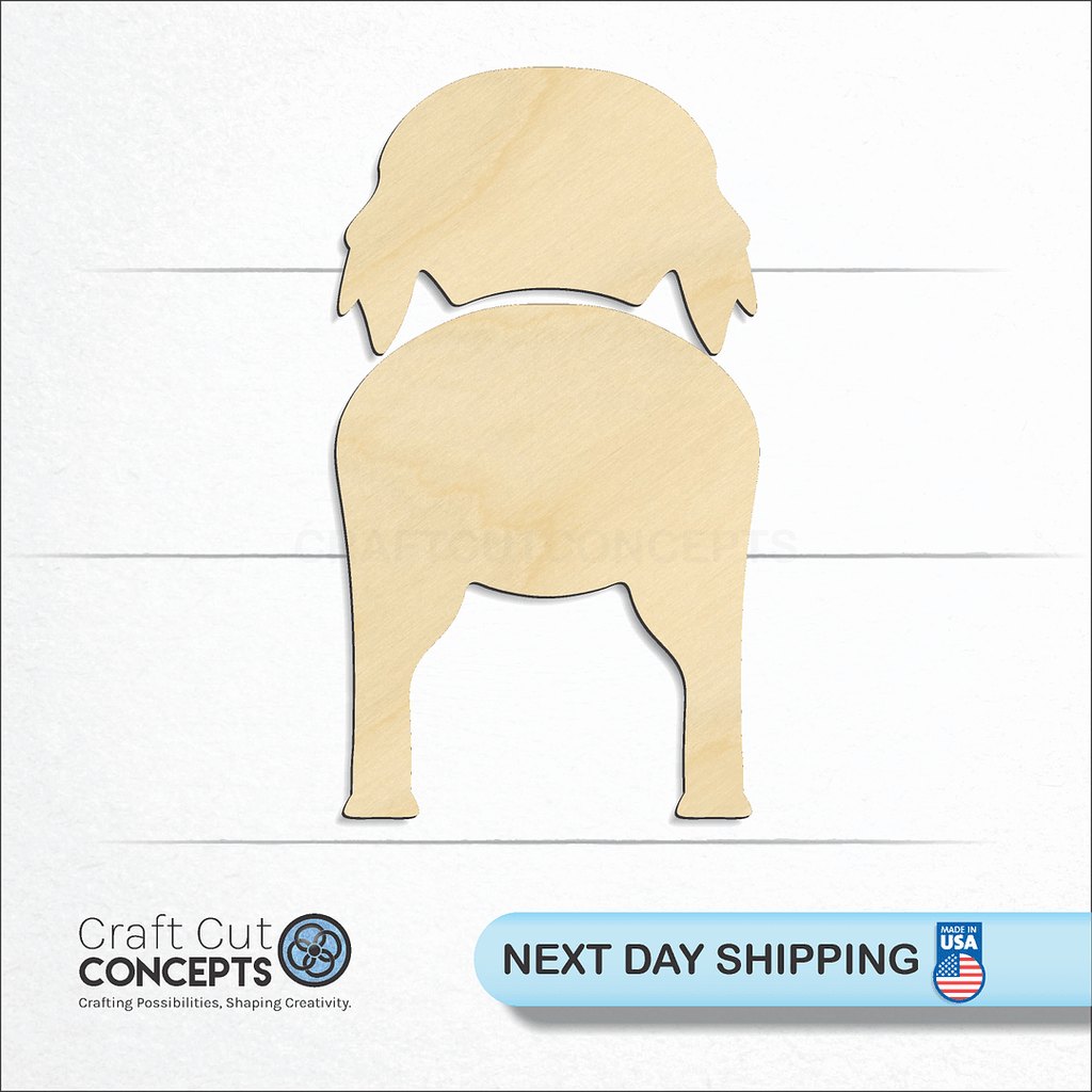 Craft Cut Concepts logo and next day shipping banner with an unfinished wood Japanese Chin craft shape and blank