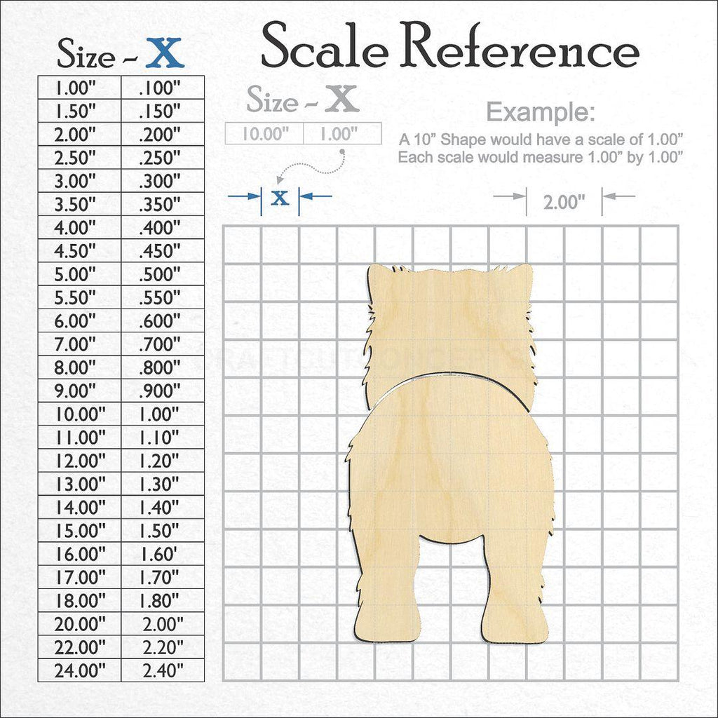 A scale and graph image showing a wood Keeshond craft blank