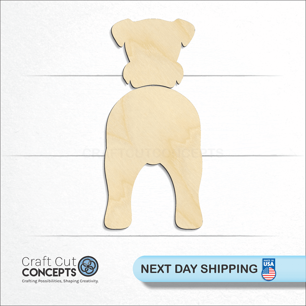 Craft Cut Concepts logo and next day shipping banner with an unfinished wood Kerry Blue Terrier craft shape and blank