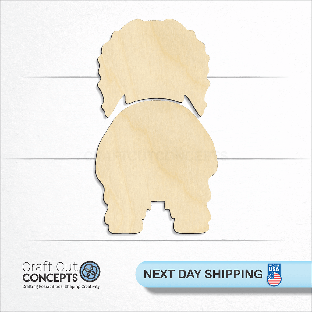 Craft Cut Concepts logo and next day shipping banner with an unfinished wood Komondor craft shape and blank