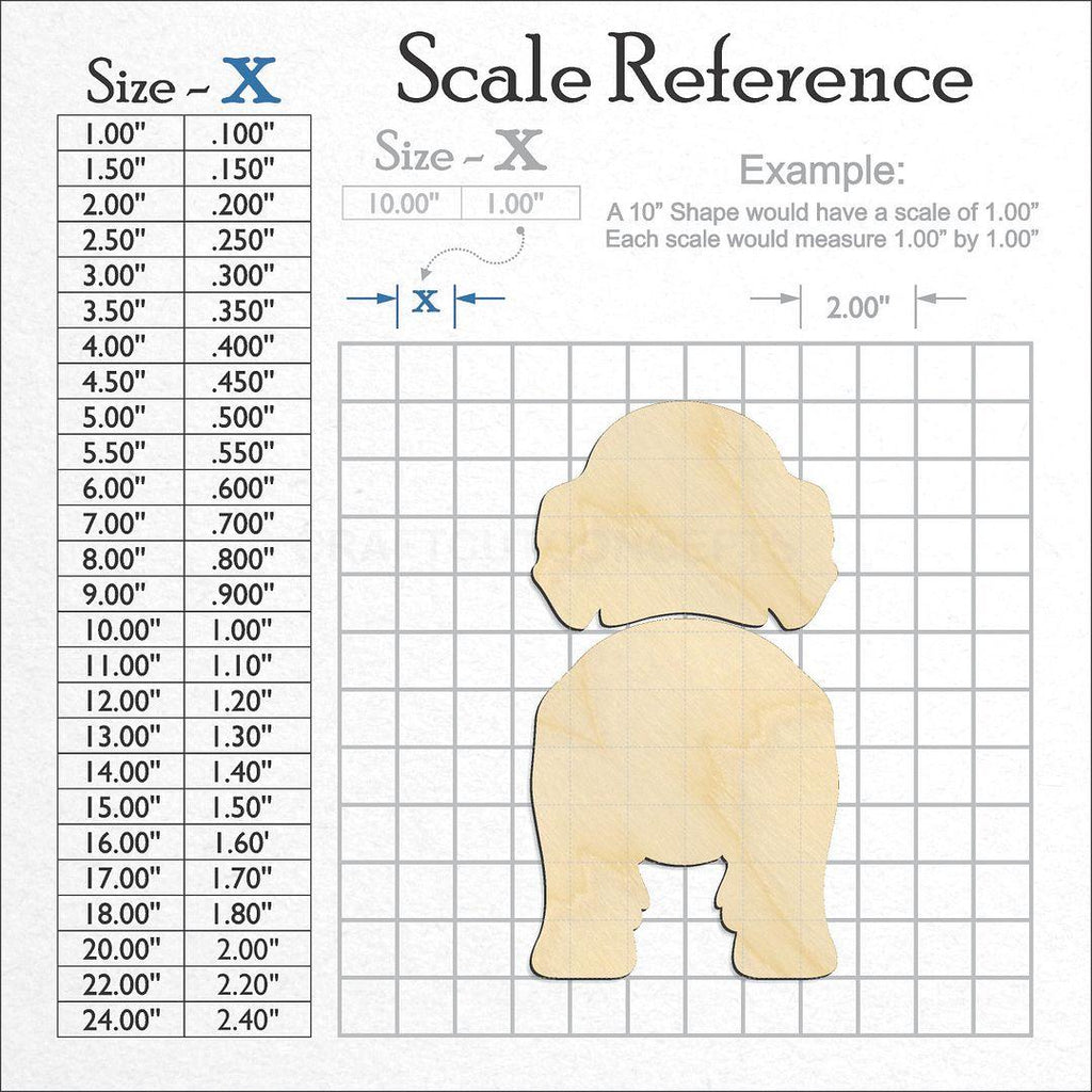 A scale and graph image showing a wood Labradoodle craft blank