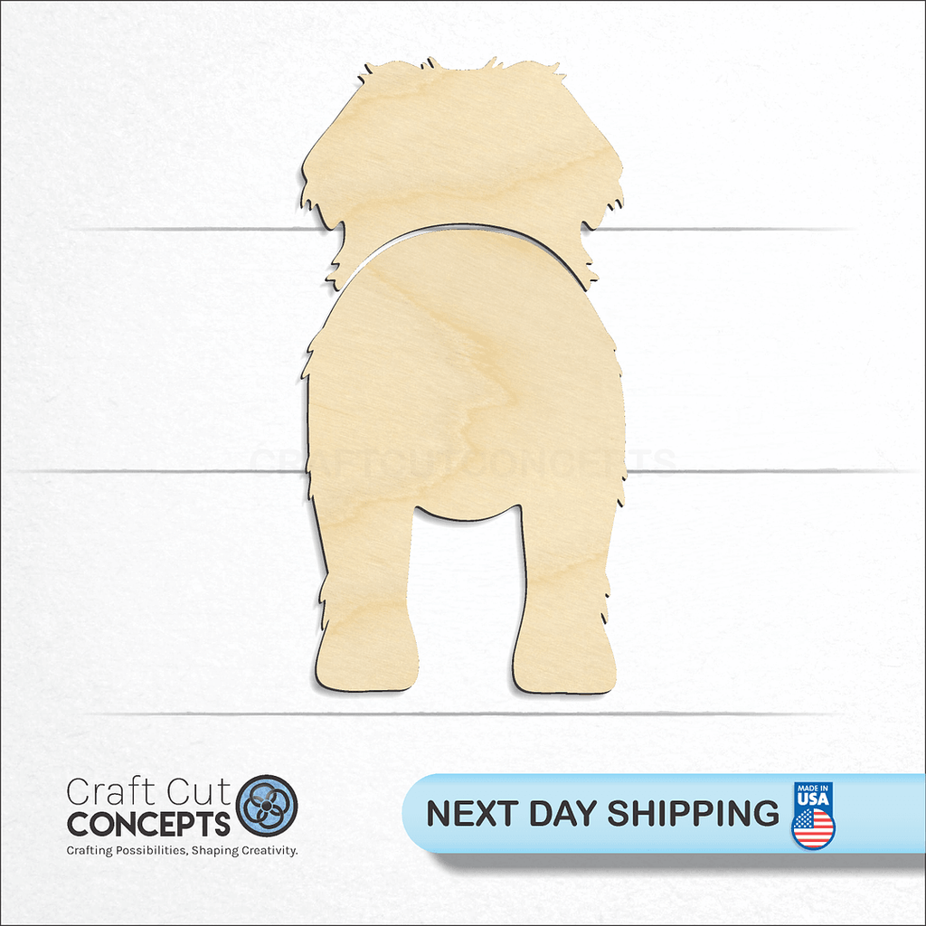 Craft Cut Concepts logo and next day shipping banner with an unfinished wood Leonberger craft shape and blank