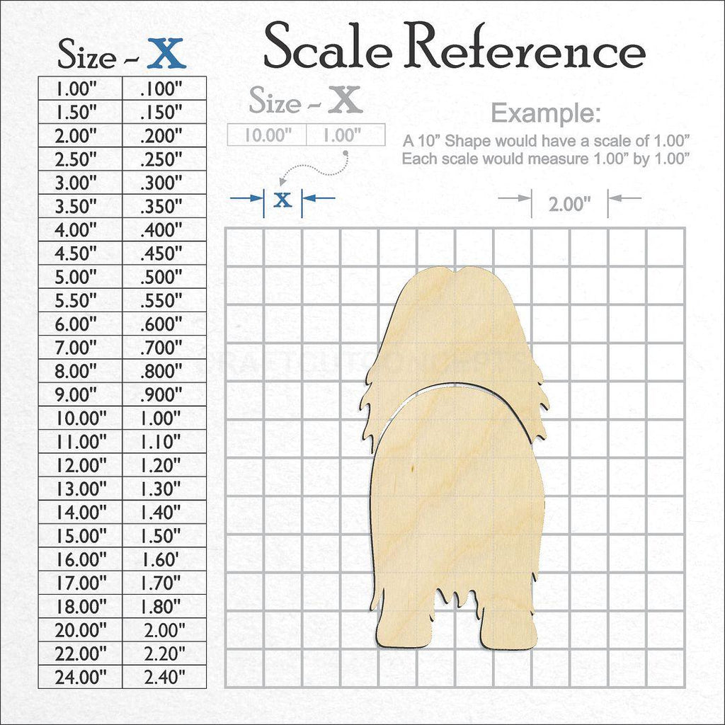 A scale and graph image showing a wood Lhasa Apso craft blank