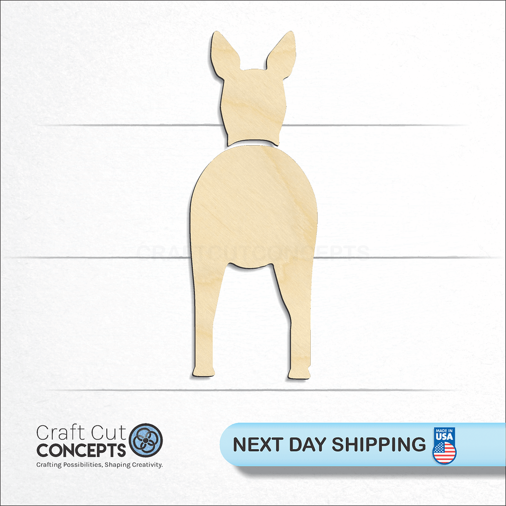 Craft Cut Concepts logo and next day shipping banner with an unfinished wood Manchester Terrier craft shape and blank