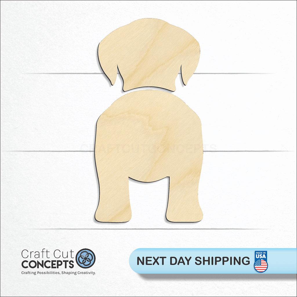 Craft Cut Concepts logo and next day shipping banner with an unfinished wood Nederlandse Kooikerhondje craft shape and blank