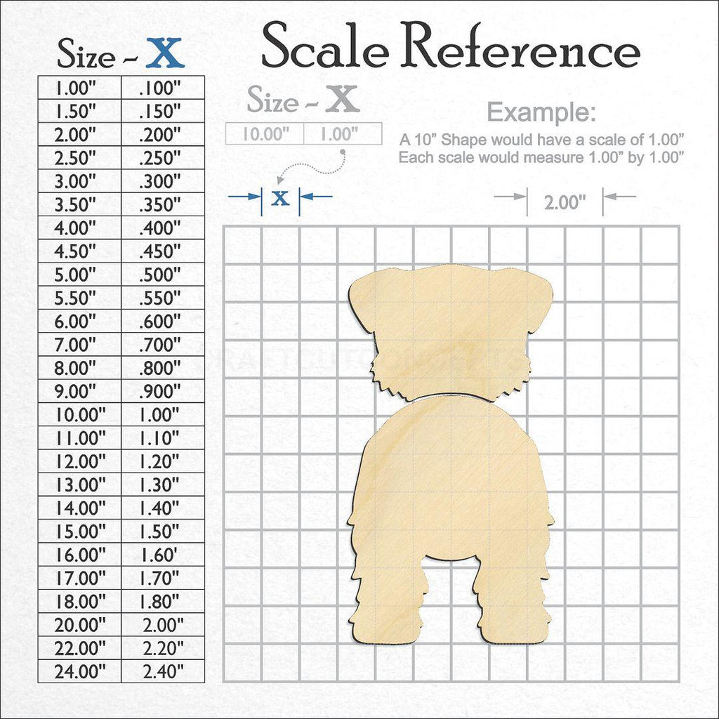 A scale and graph image showing a wood Norfolk Terrier craft blank