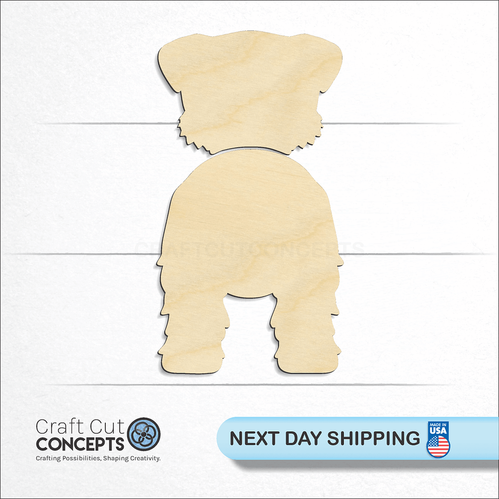 Craft Cut Concepts logo and next day shipping banner with an unfinished wood Norfolk Terrier craft shape and blank