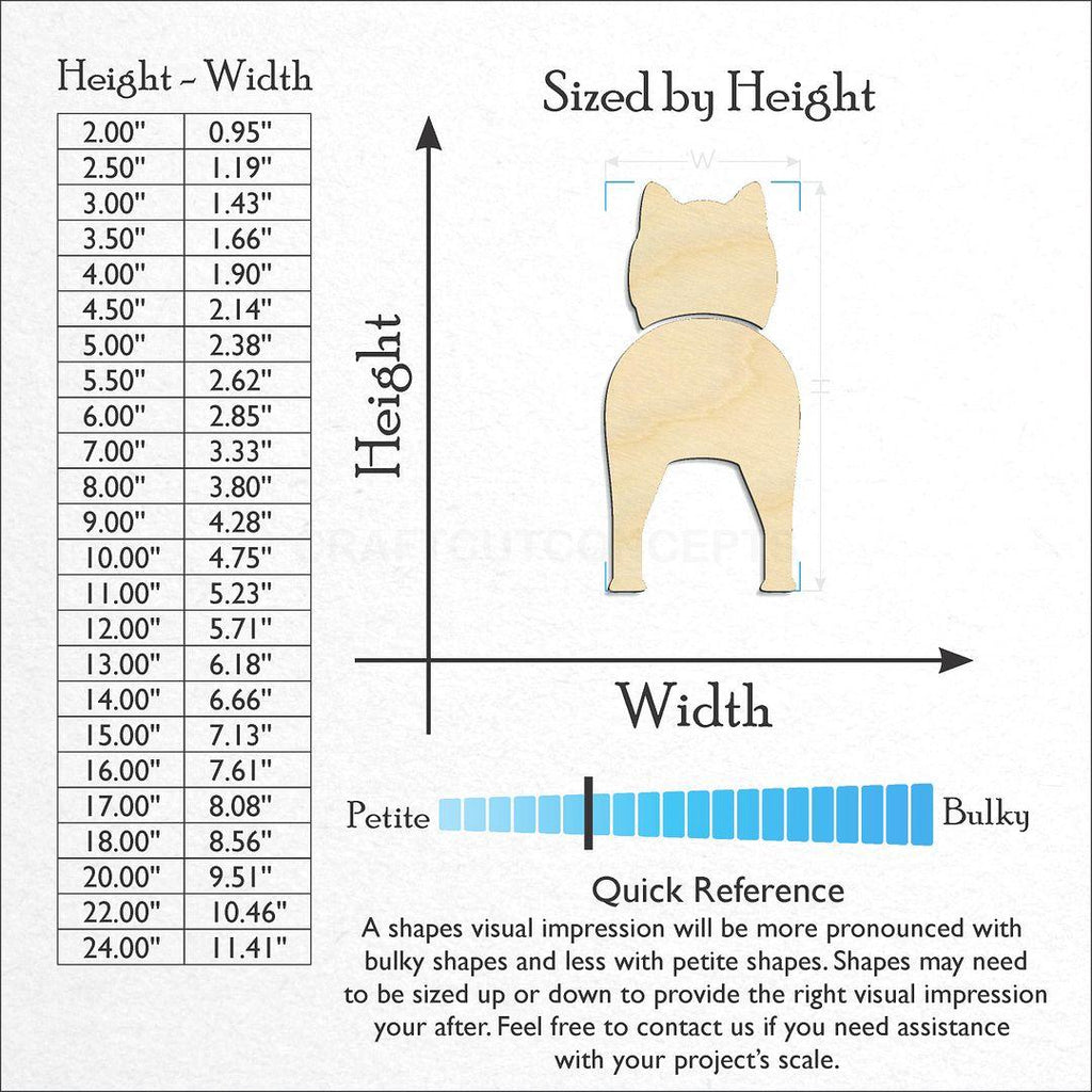 Sizes available for a laser cut American Eskimo Dog craft blank