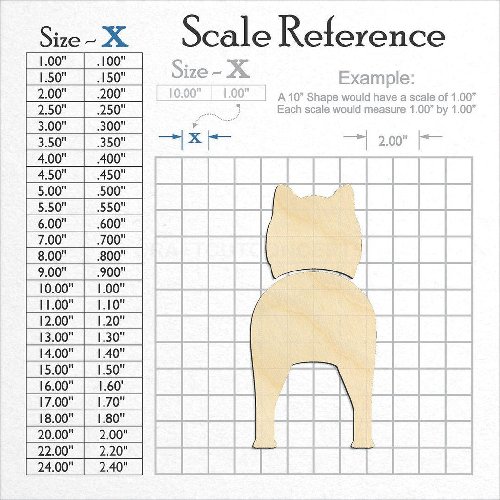 A scale and graph image showing a wood American Eskimo Dog craft blank