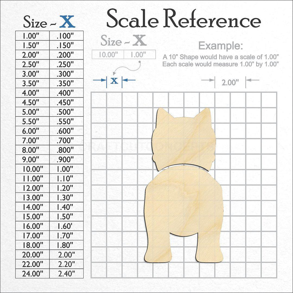 A scale and graph image showing a wood Norwich Terriers craft blank