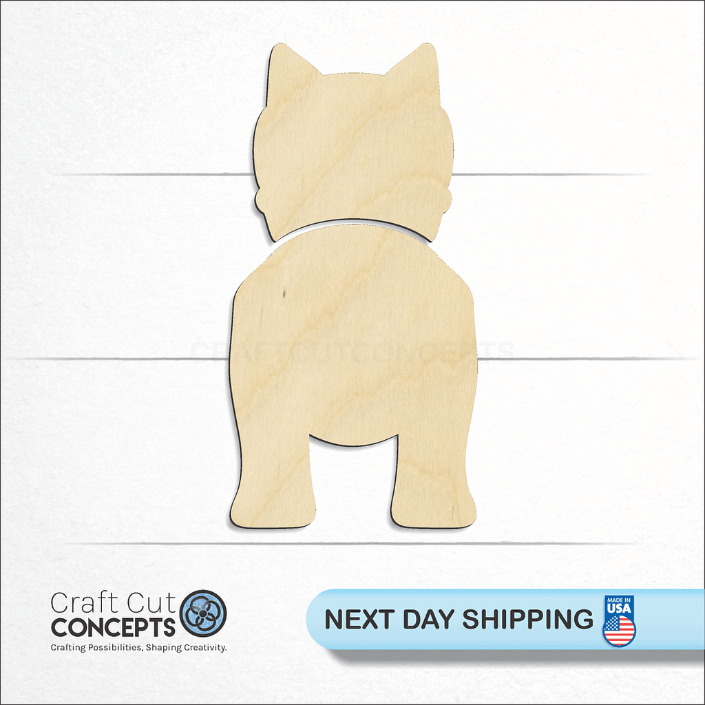 Craft Cut Concepts logo and next day shipping banner with an unfinished wood Norwich Terriers craft shape and blank