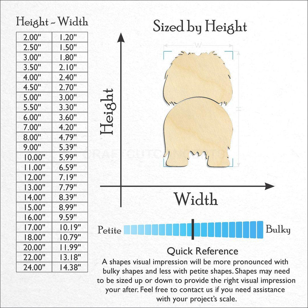 Sizes available for a laser cut Pekingese craft blank