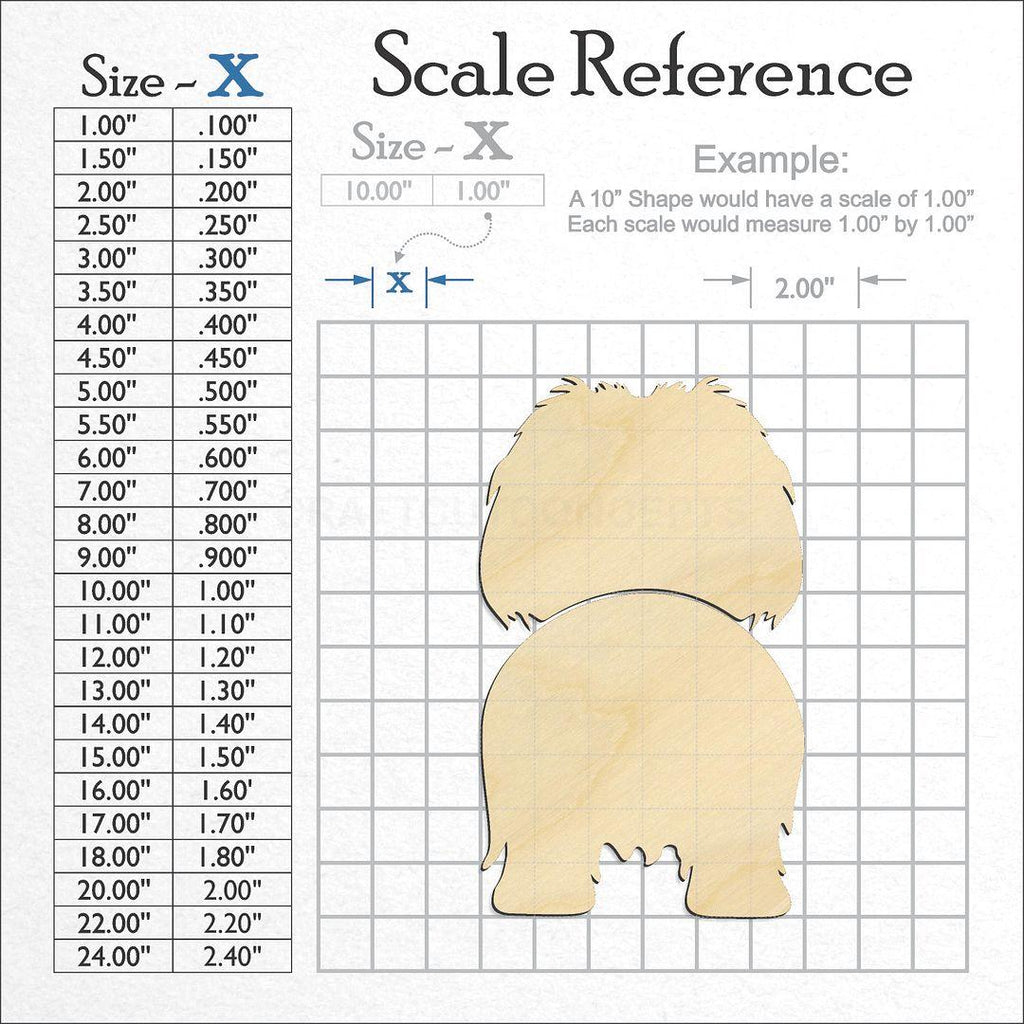 A scale and graph image showing a wood Pekingese craft blank