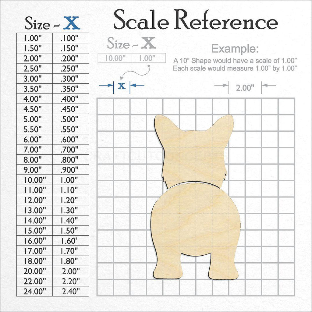 A scale and graph image showing a wood Pembroke Welsh Corgi craft blank