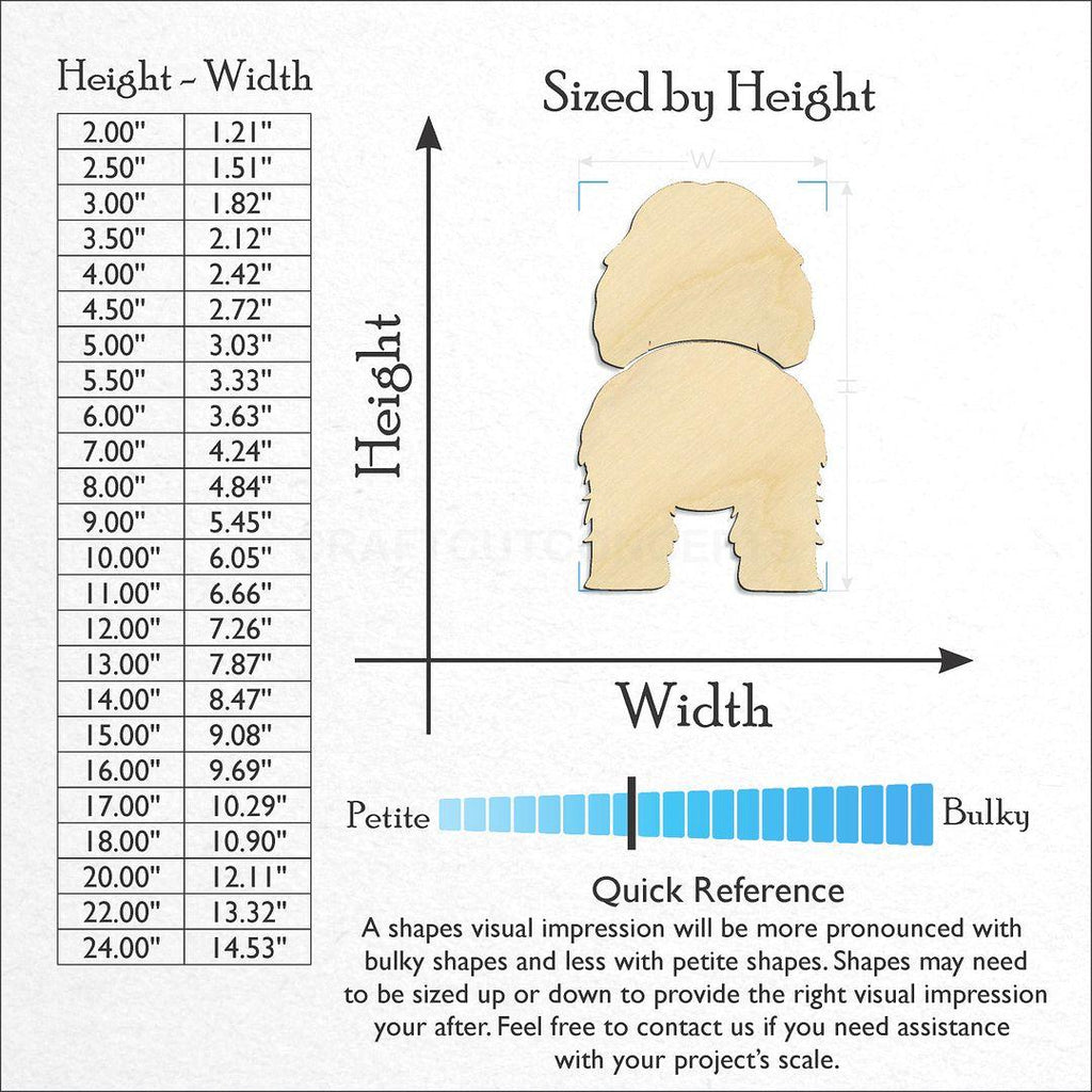 Sizes available for a laser cut Petit Basset Griffon Vendeen craft blank