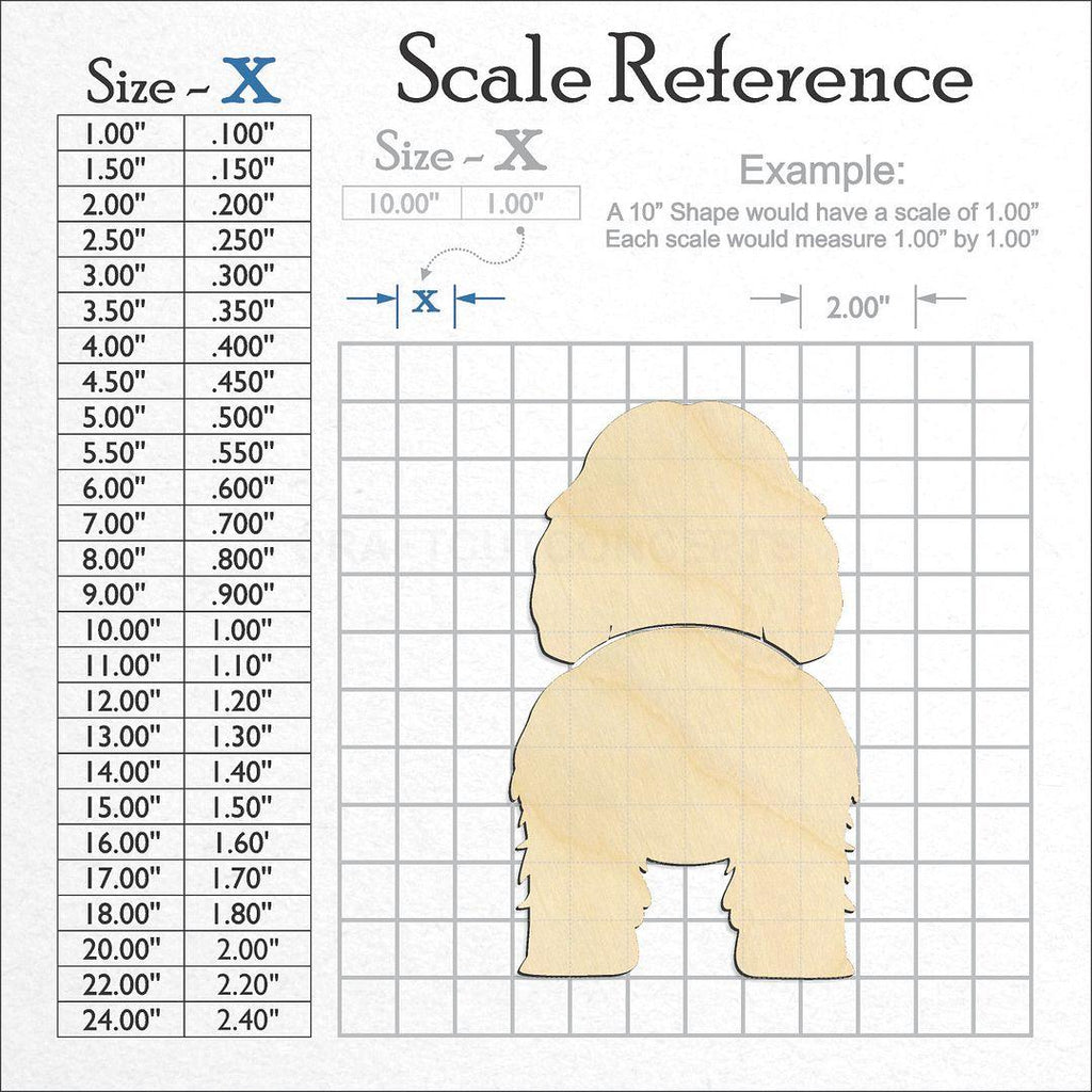 A scale and graph image showing a wood Petit Basset Griffon Vendeen craft blank