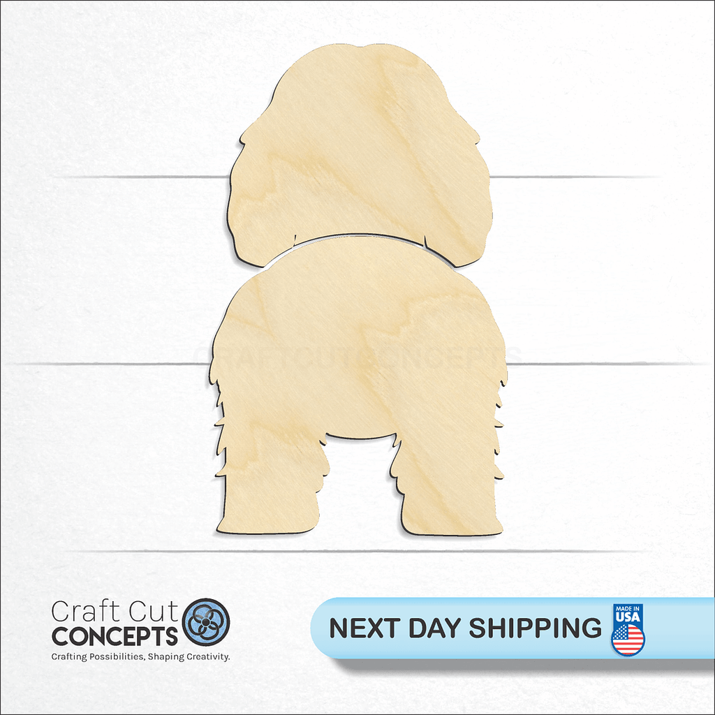 Craft Cut Concepts logo and next day shipping banner with an unfinished wood Petit Basset Griffon Vendeen craft shape and blank