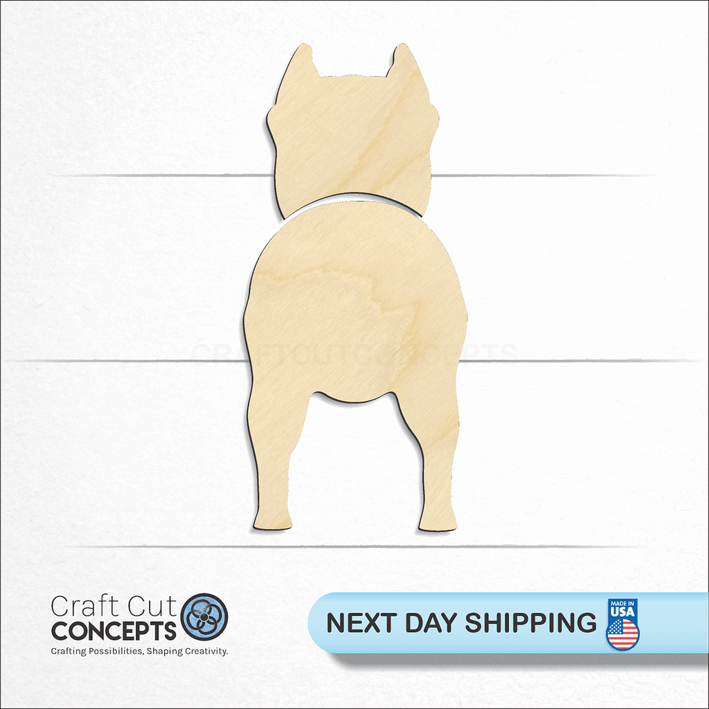 Craft Cut Concepts logo and next day shipping banner with an unfinished wood Pitbull craft shape and blank