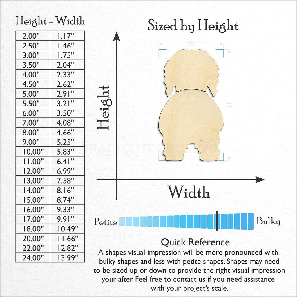 Sizes available for a laser cut Polish Lowland Sheepdog craft blank