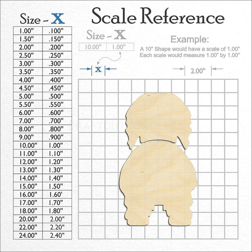 A scale and graph image showing a wood Polish Lowland Sheepdog craft blank