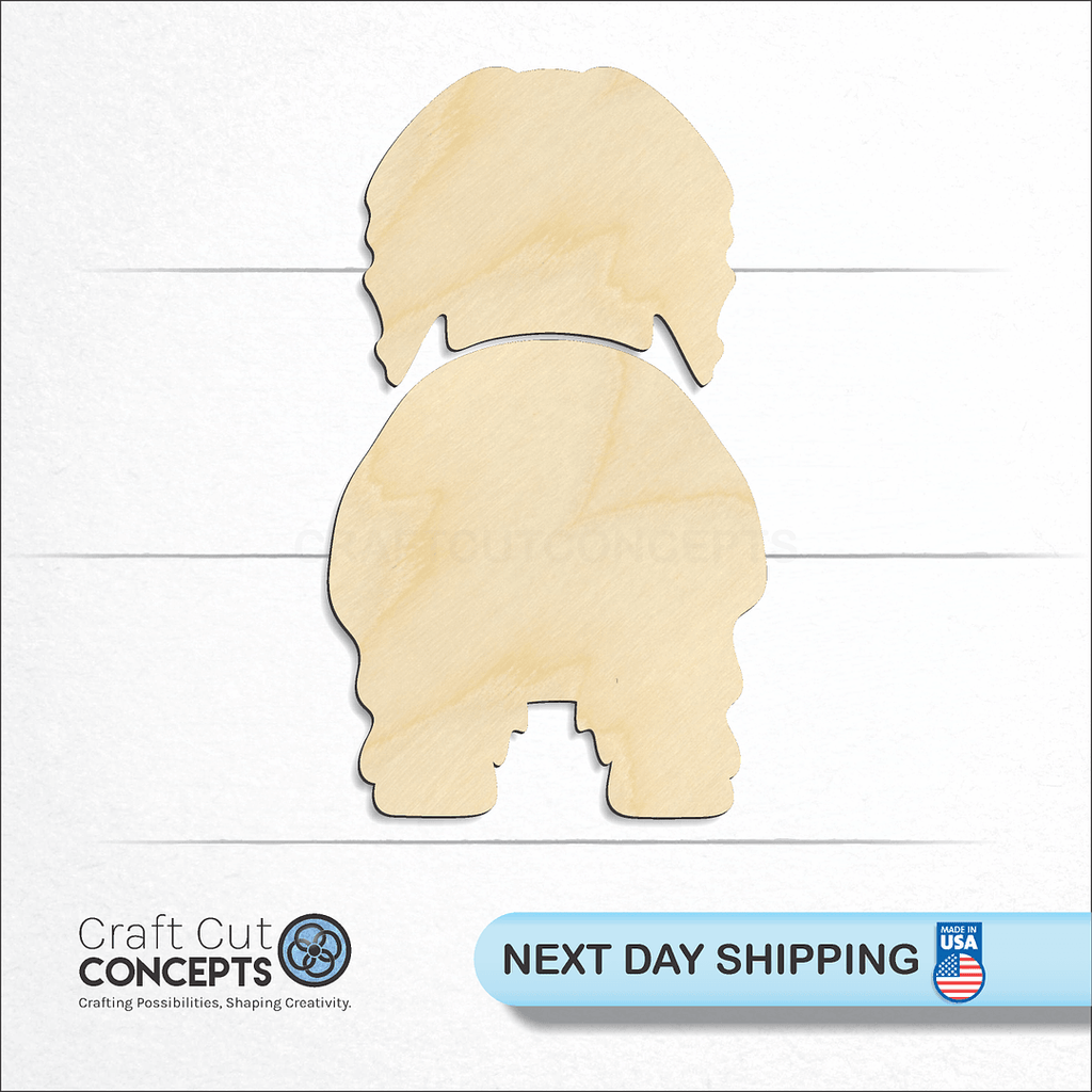 Craft Cut Concepts logo and next day shipping banner with an unfinished wood Polish Lowland Sheepdog craft shape and blank