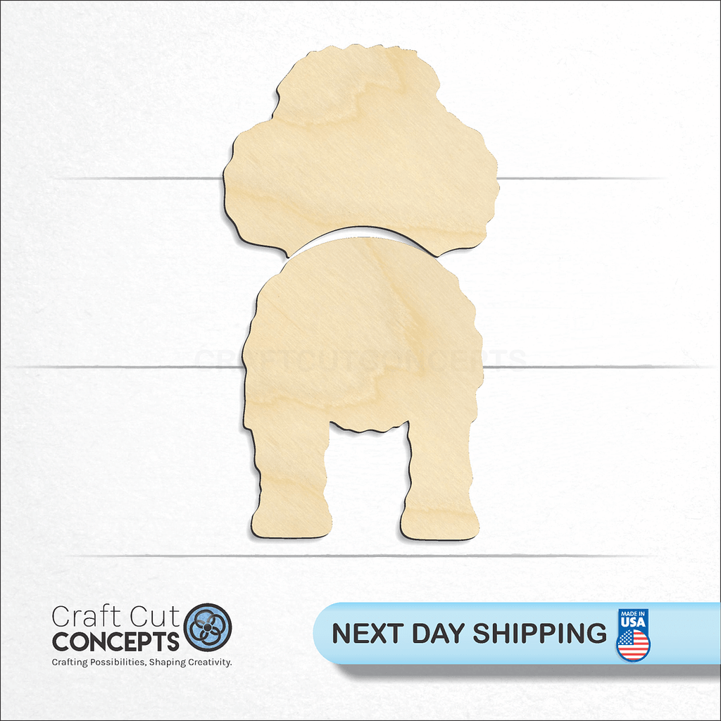 Craft Cut Concepts logo and next day shipping banner with an unfinished wood Poodle craft shape and blank