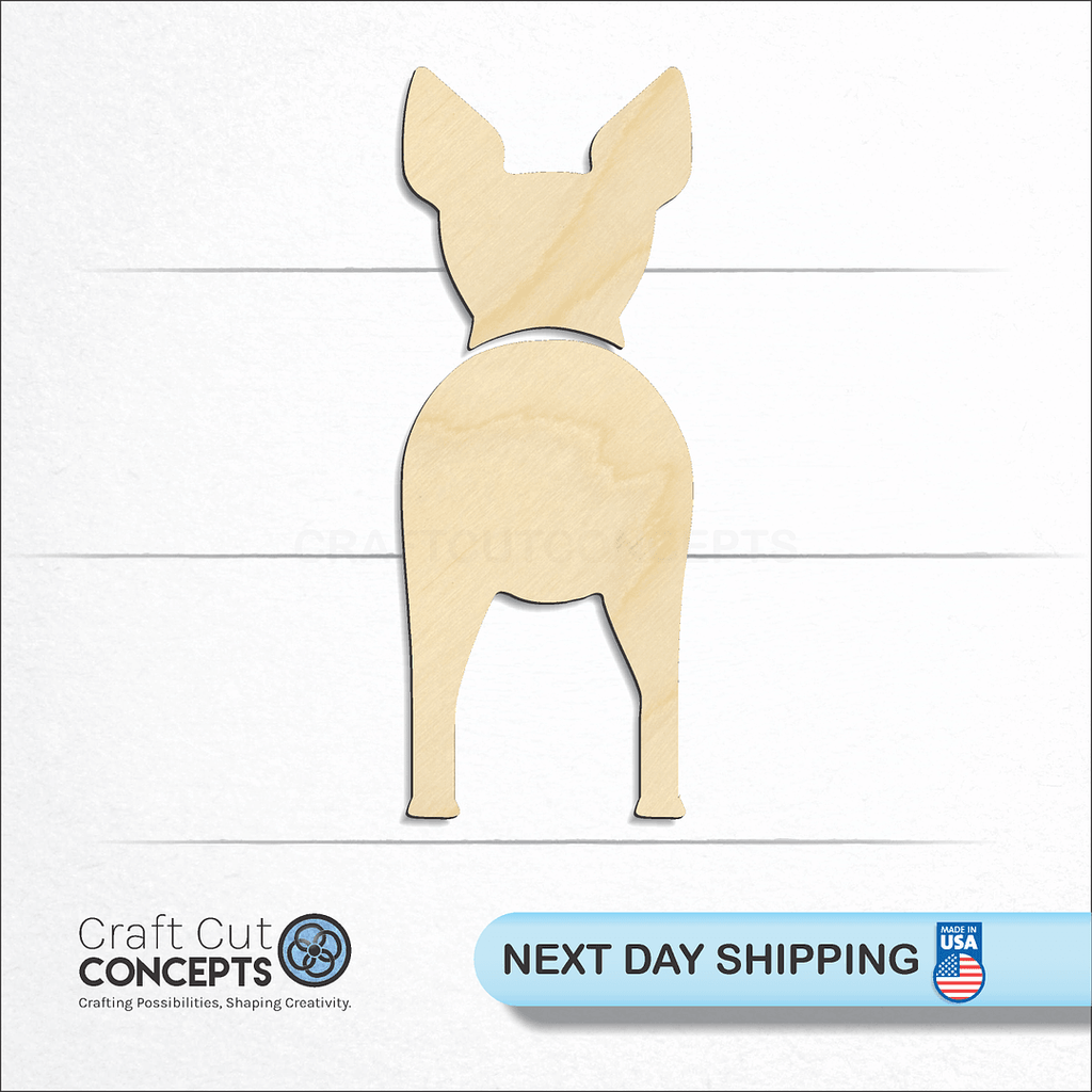 Craft Cut Concepts logo and next day shipping banner with an unfinished wood American Hairless Terrier craft shape and blank