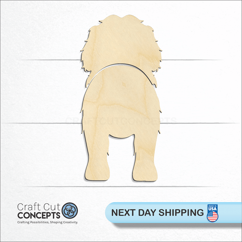 Craft Cut Concepts logo and next day shipping banner with an unfinished wood Portuguese Water Dog craft shape and blank