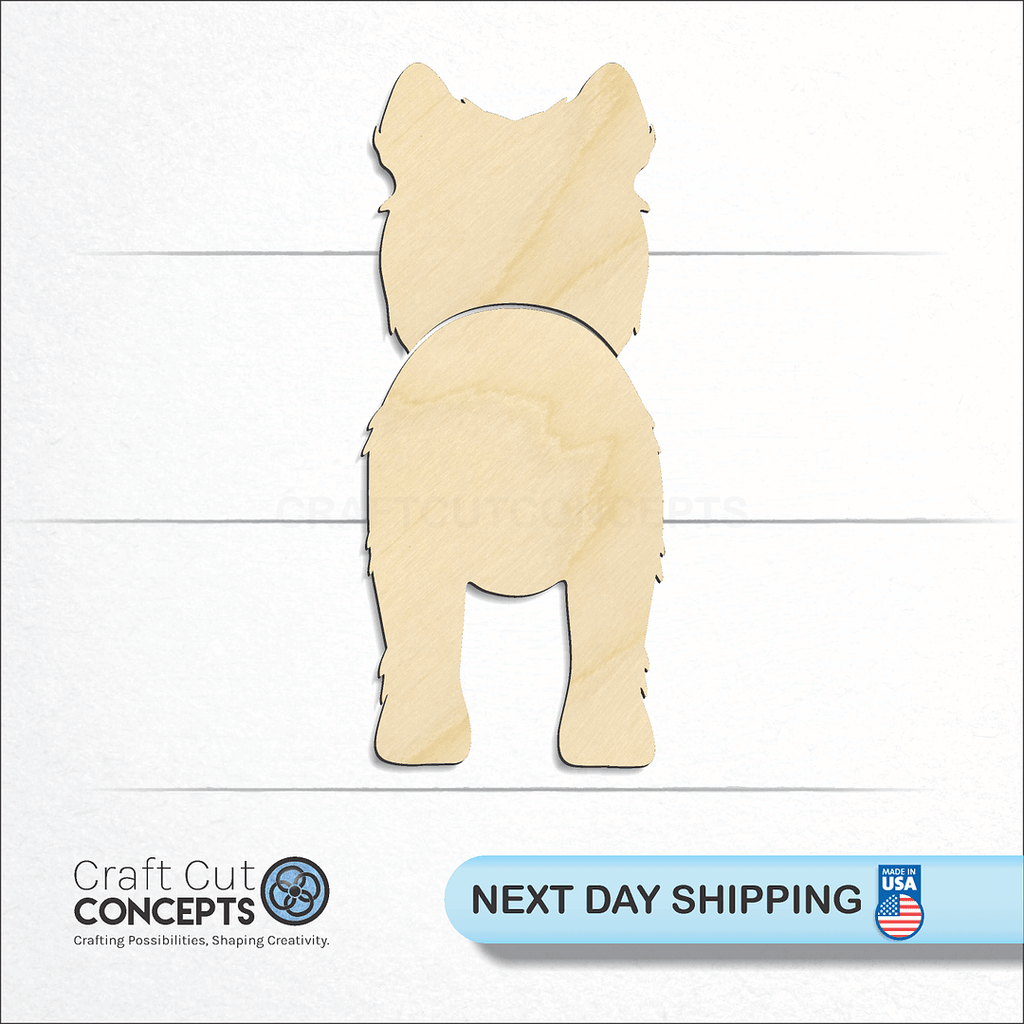 Craft Cut Concepts logo and next day shipping banner with an unfinished wood Samoyed craft shape and blank